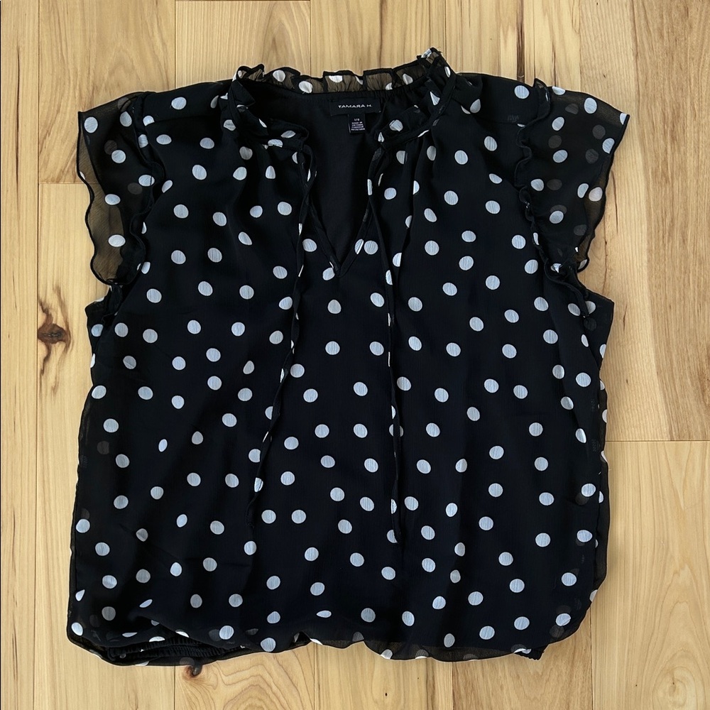 Black Polka Dot Ruffle Sleeve Blouse - Tamara H